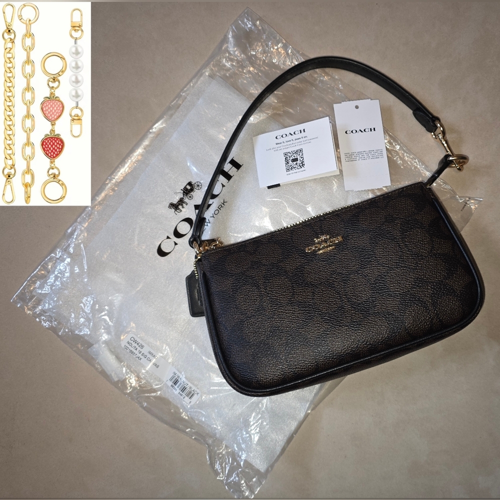 Coach Nolita 19 Signature Canvas Walnut/Brown Black Wristlet Bag +free Extenders